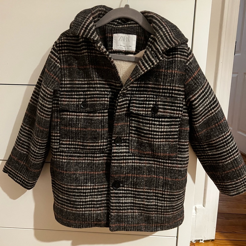 Zara Plaid Hooded Coat boys/toddler GUC